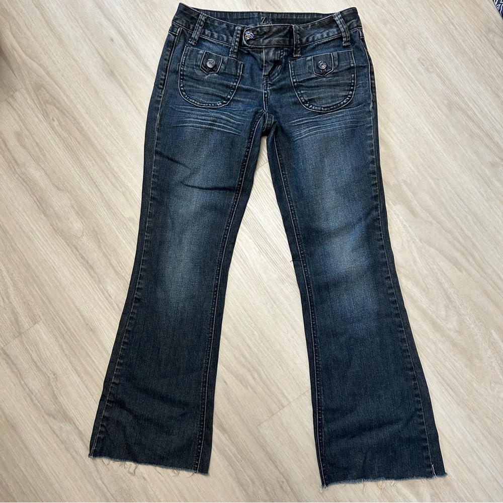 Z Co. Zco Y2k Trouser Flare‎ Jeans Womens Size 5 Blue Frayed Cutoff Hem